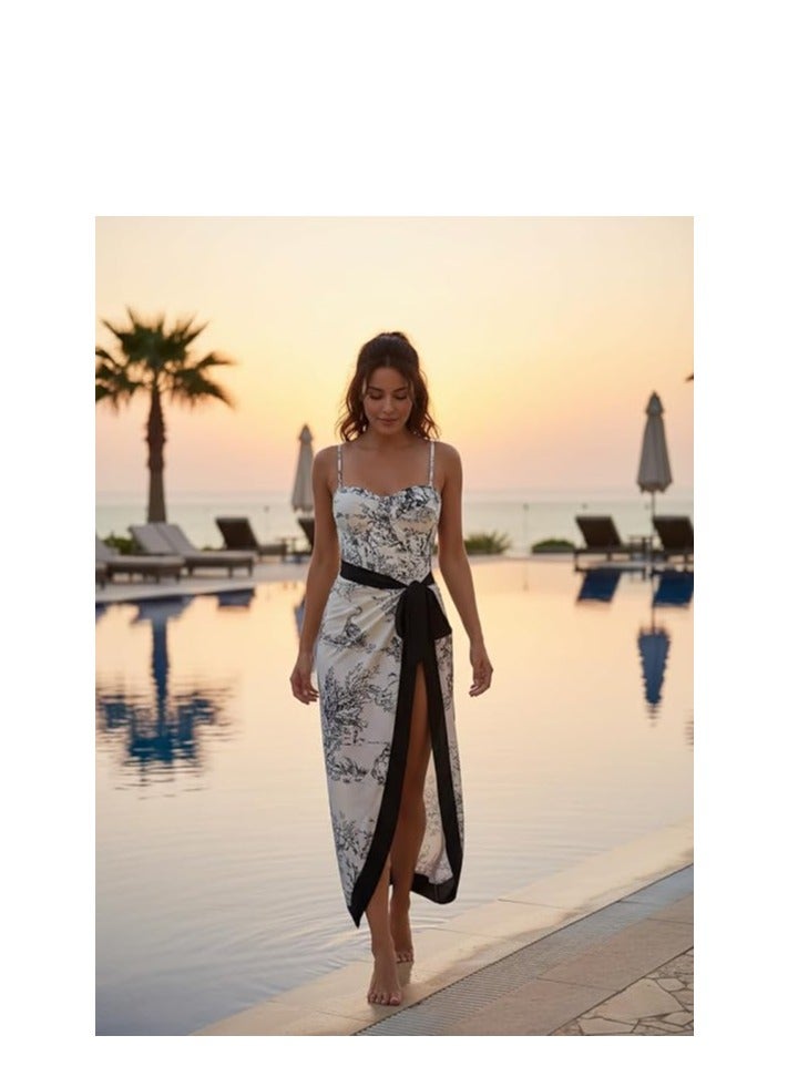 Showday European American Women's Bikini Bathing Suit Women's One Piece Swimsuit with Beach Cover up Wrap Skirt Floral Tummy Control Tankini Set 2 Piece Swimsuit Outfits - Image 5